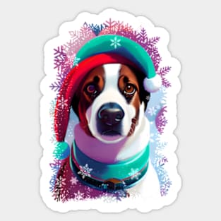 Dog wearing Santa Hat, christmas colorful snow ensemble pattern. Sticker